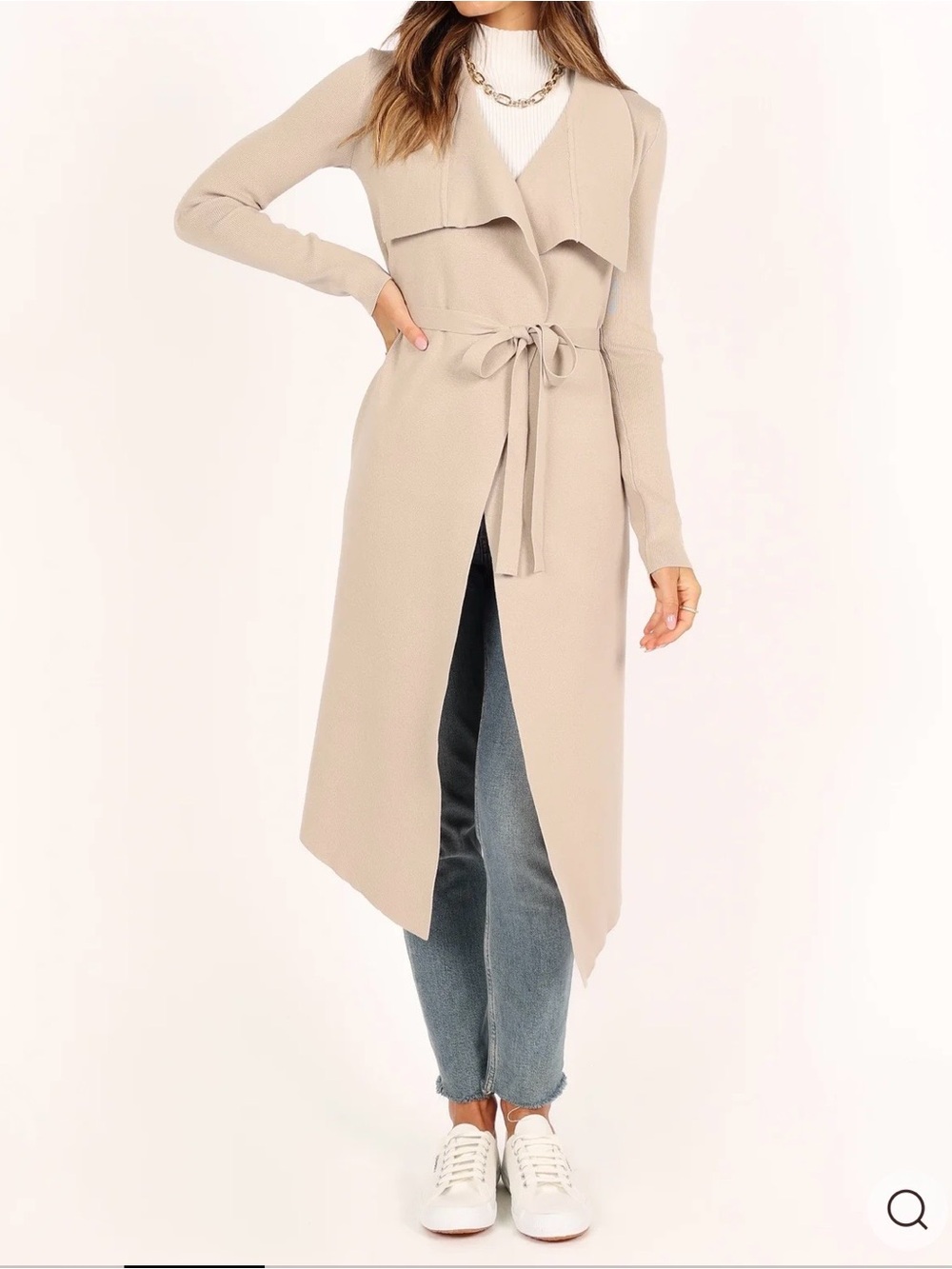 Petal & Pup Beige Tie-Waist Long Open-Front Duster Cardigan